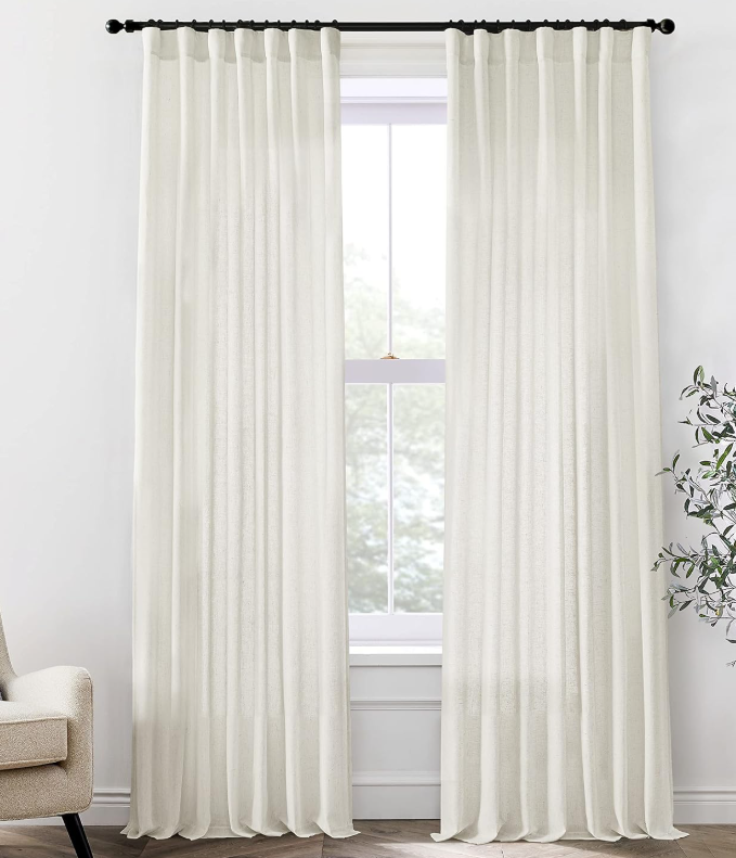 Linen Blend Extra Long Sheer Curtains (with hooks)